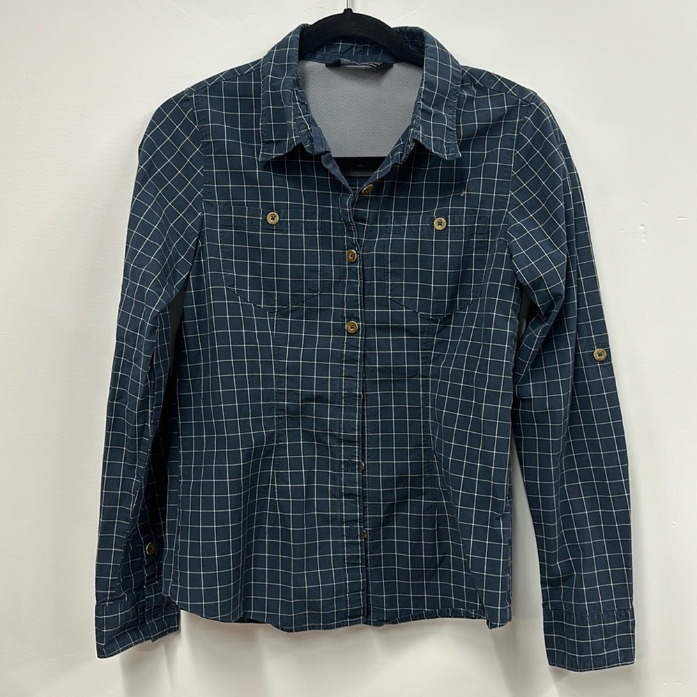 The north face navy blue check vented button up shirt xs